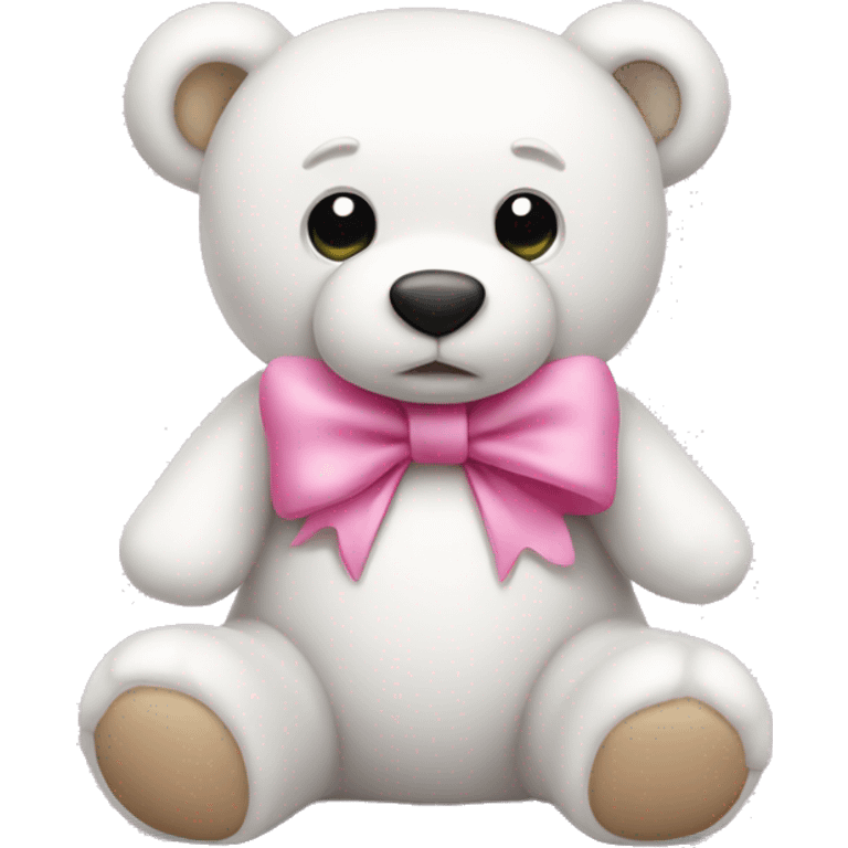 a white teddy bear with a pink bow emoji