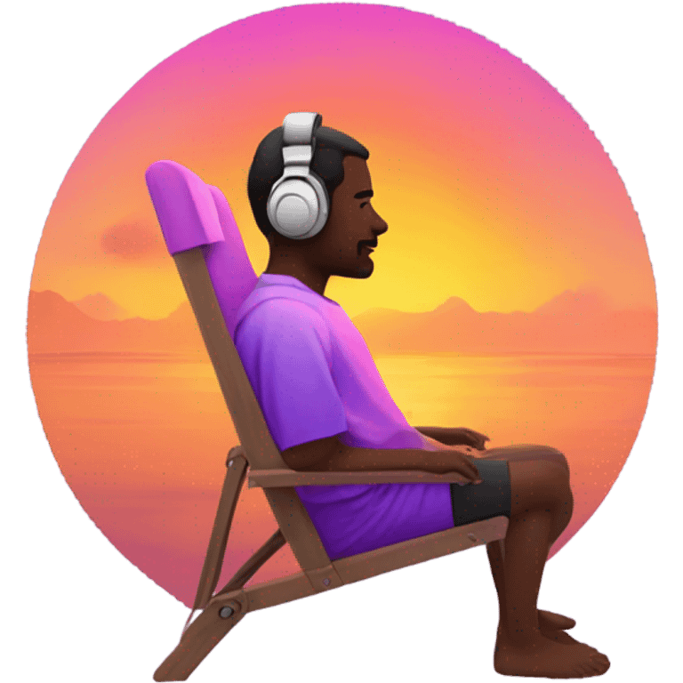 Listening to music on beach chair while watching sunset emoji