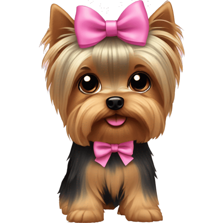 Cute Yorkie with a pink bow emoji