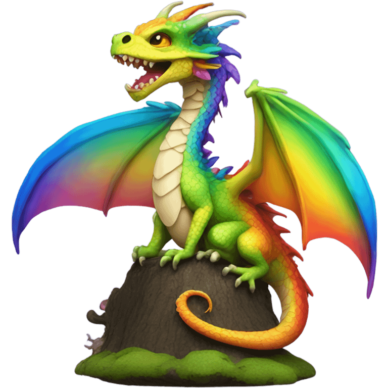 Rainbow Dragon sitting on a mushroom emoji