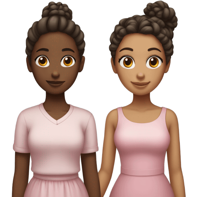 Two girls holding hands one  with a  bun and one feminine with curly hair emoji