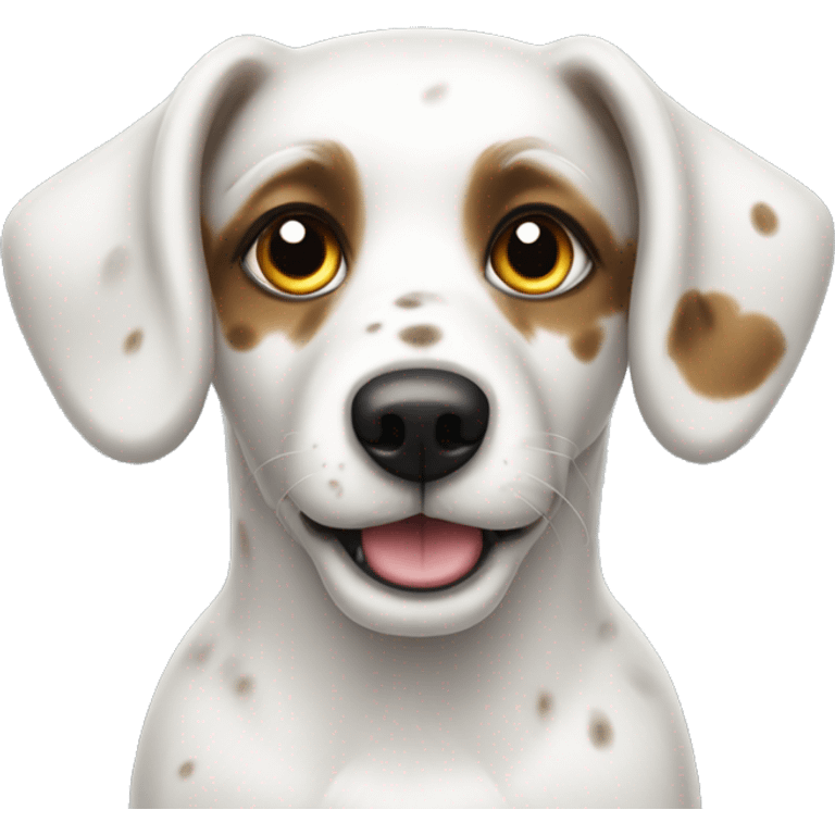 speckled white dog with small ear emoji