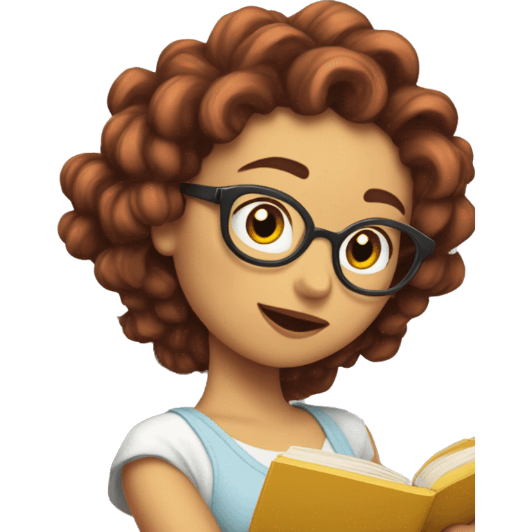 Chica pelirroja con rizos leyendo emoji