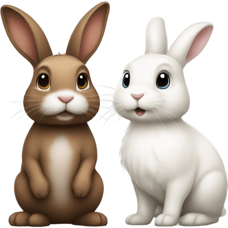 brown bunny standing next to a white bunny with black spots emoji