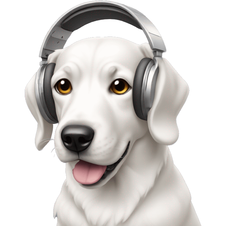 Whithe Dog with Headphones Microphone  emoji