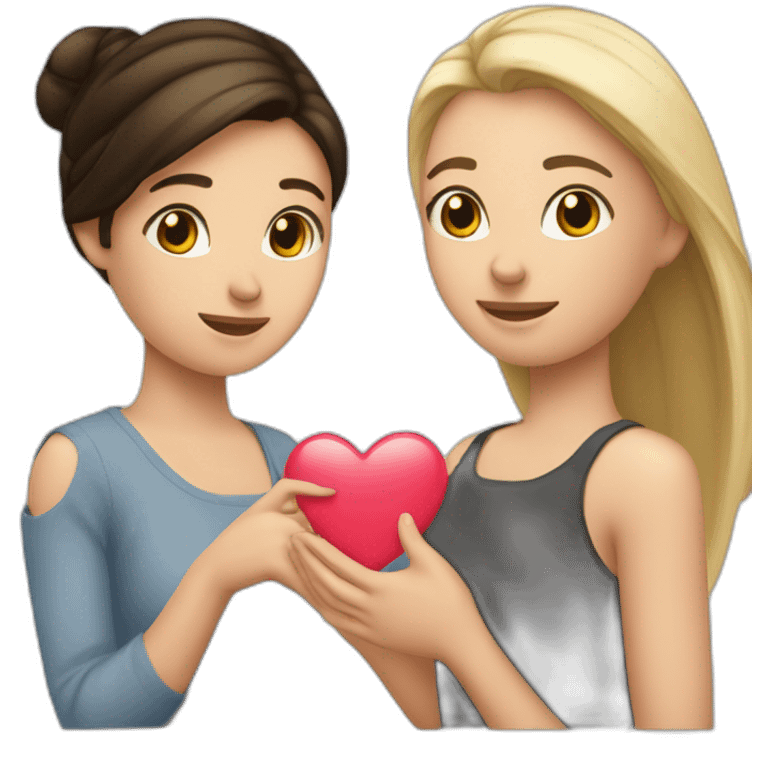 Une fille brunette et une blonde qui font un cœur avec leur mains emoji