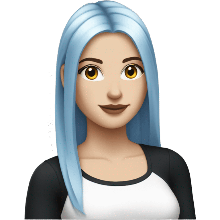 white girl with long straight dark blue hair wearing black crop top emoji