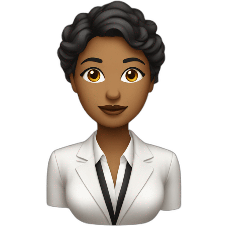 mujer de piel morena ojos marrones pelo negro con traje formal emoji