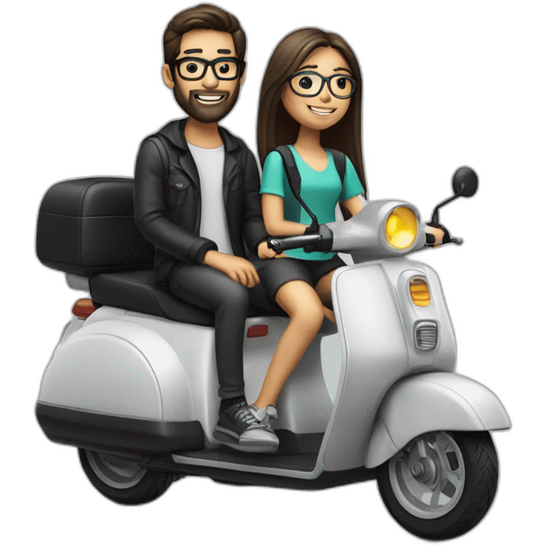 long hair boy with beard and spectacles and girl riding on black activa scooter emoji