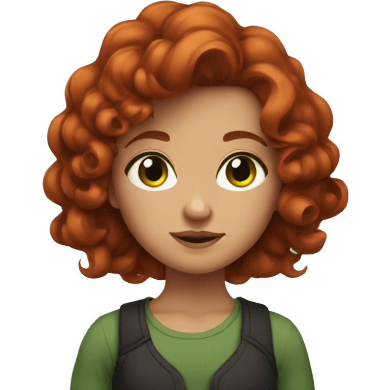 a short girl with red-brown hair short and a bit curled with green eyes emoji