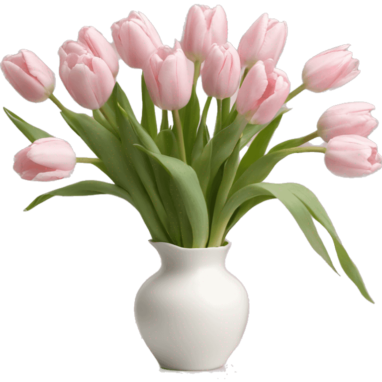 Light pink tulips in white vase in bow  emoji