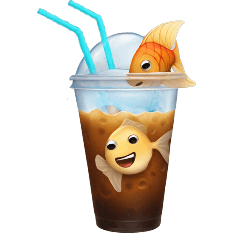 iced coffee with fish emoji