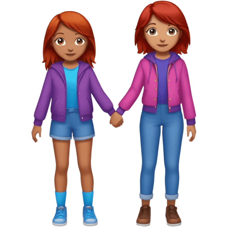 red hair blue eyes girl holding hands with mixed girl brown hair brown eyes  emoji