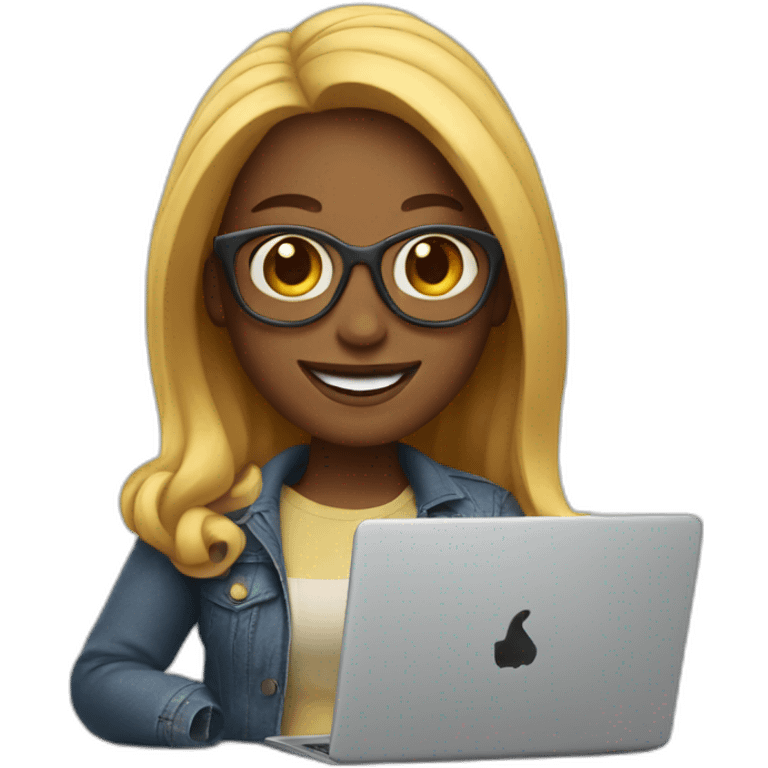 memoji of a cool woman smiling and has a laptop emoji