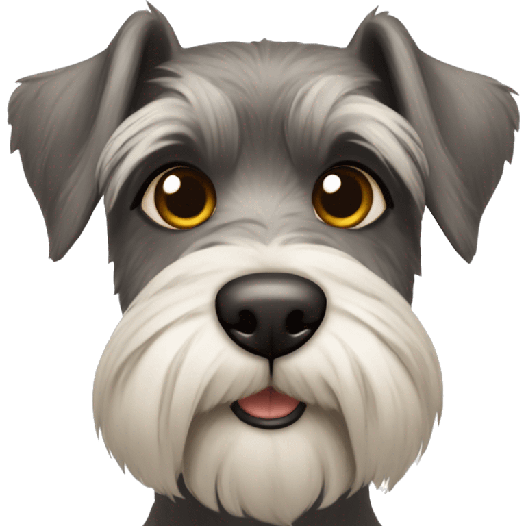 Schnauzer dog with brown eyes, super pointed earas and a plaque in bone form that says HUMA emoji