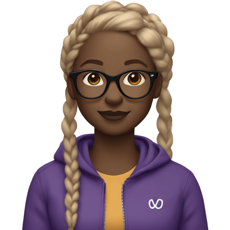 Dark skin black girl with glasses and purple lululemon align jacket, she has black glasses and golden blonde braids with edges  emoji