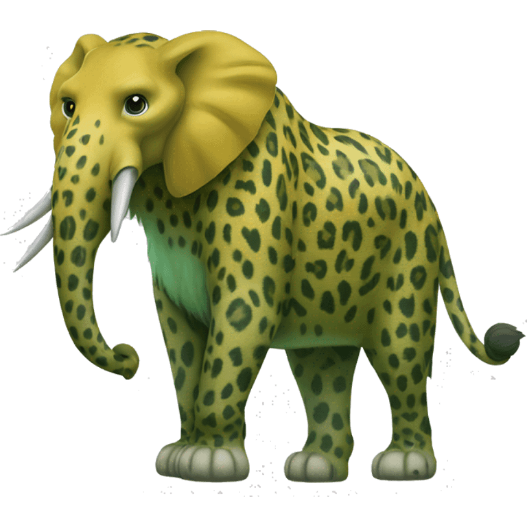 Mamut verde con un leopardo azul y un terodactilo amarillo  emoji