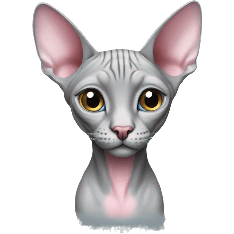 Grey with pink sphynx cat with blue eyes emoji