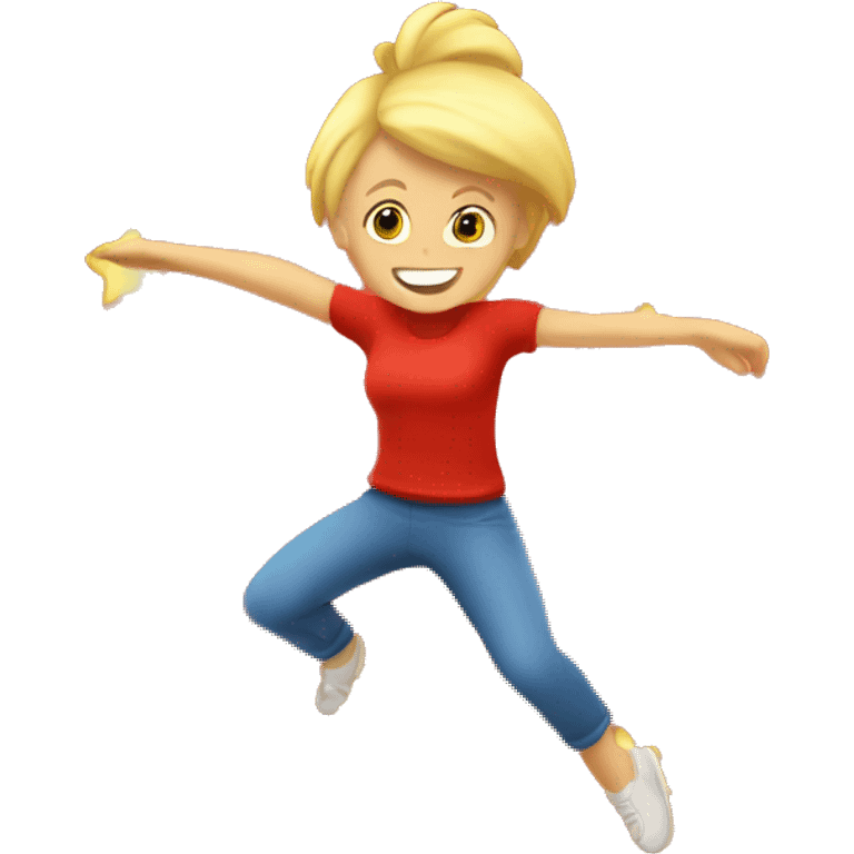 blonde person doing star jump in red tee emoji