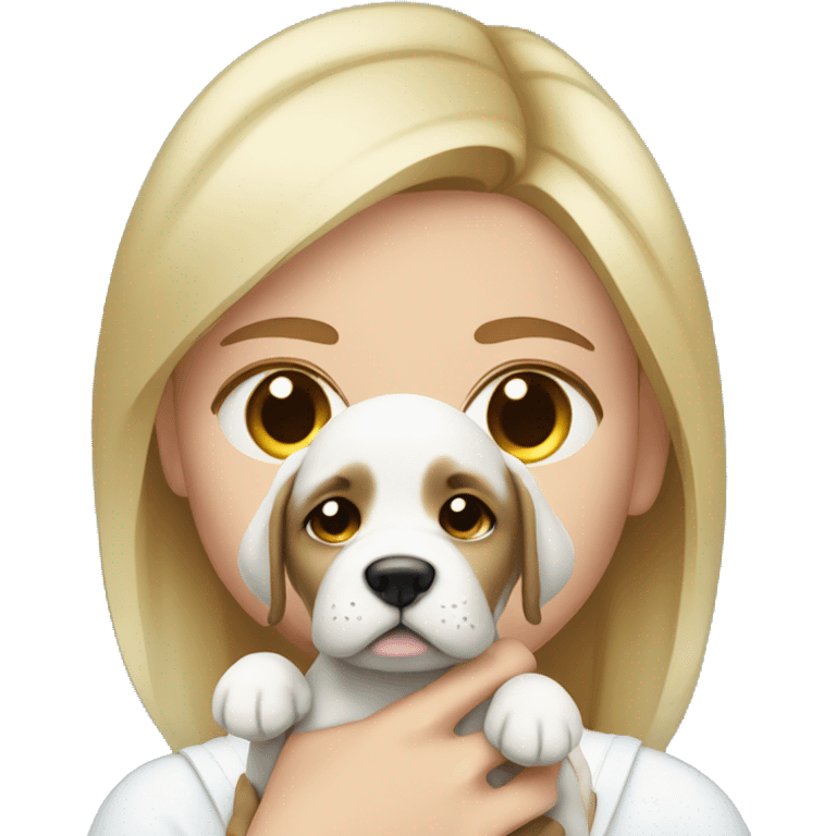 Pretty white woman crying tear drops while holding puppy emoji