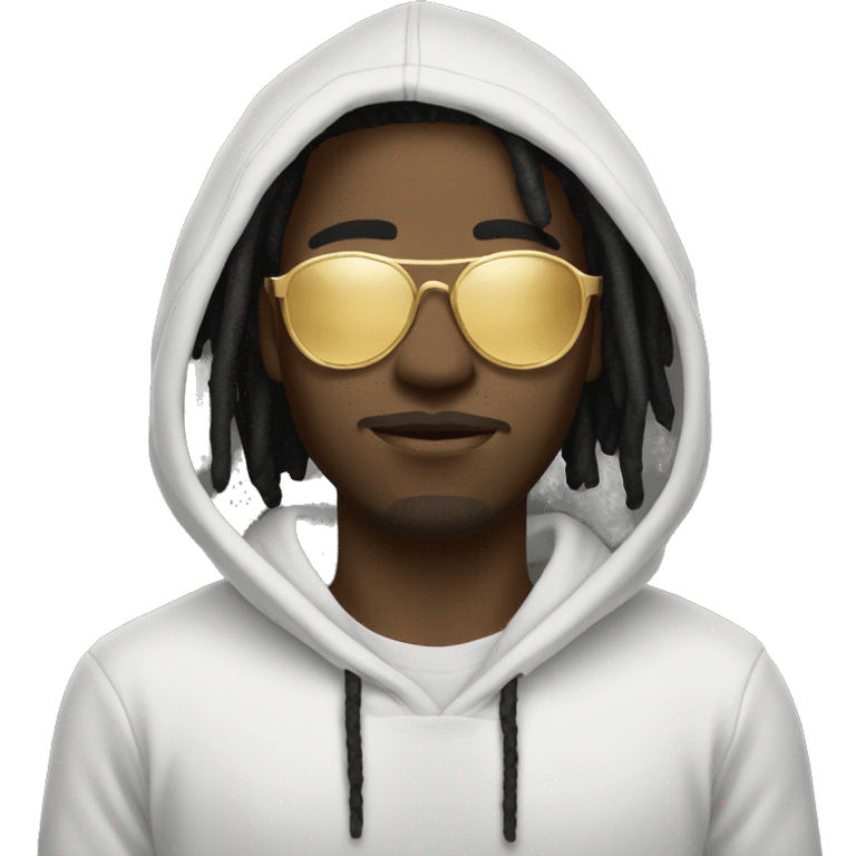 black man with white hoodie wearing gold glasses with freeform dreads emoji