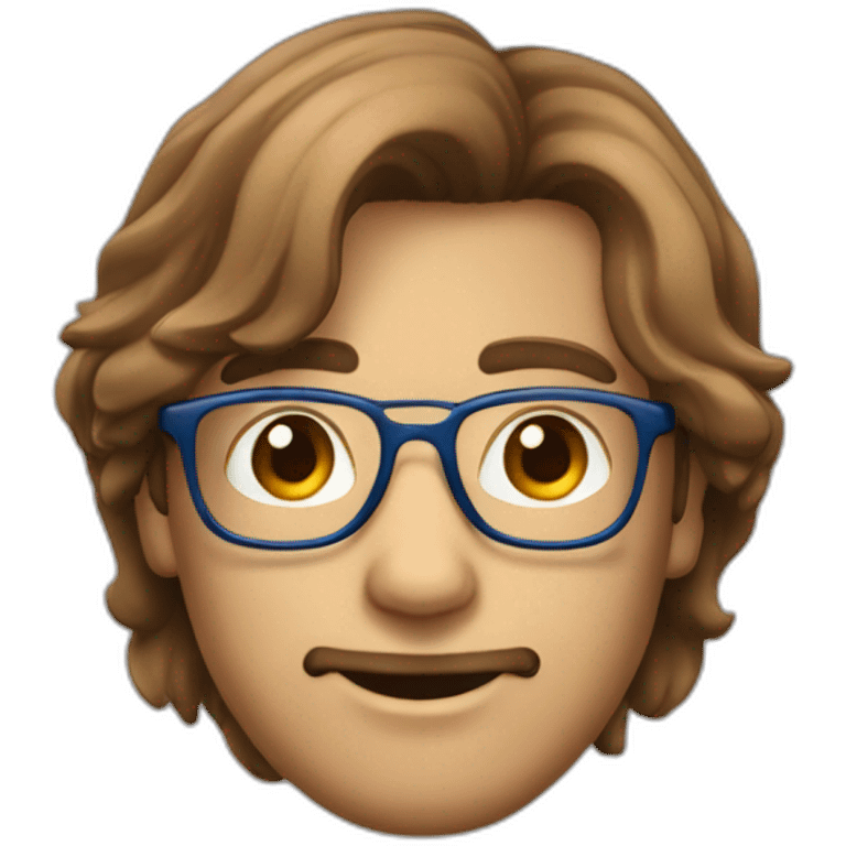 Homme cheveux long marron avec lunette et yeux bleu emoji