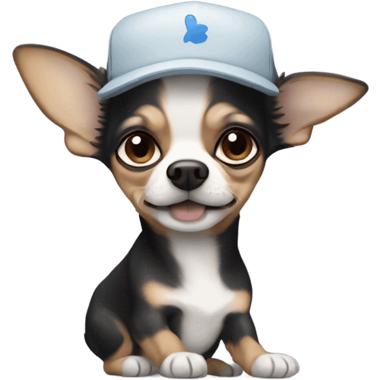 Chihuahua with long black hair being held by old man with blue eyes goatee wearing ball cap emoji