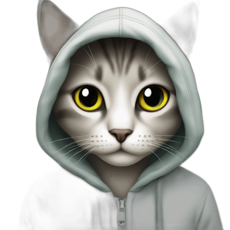 a cat wearing a full hoodie with Palestin flag emoji