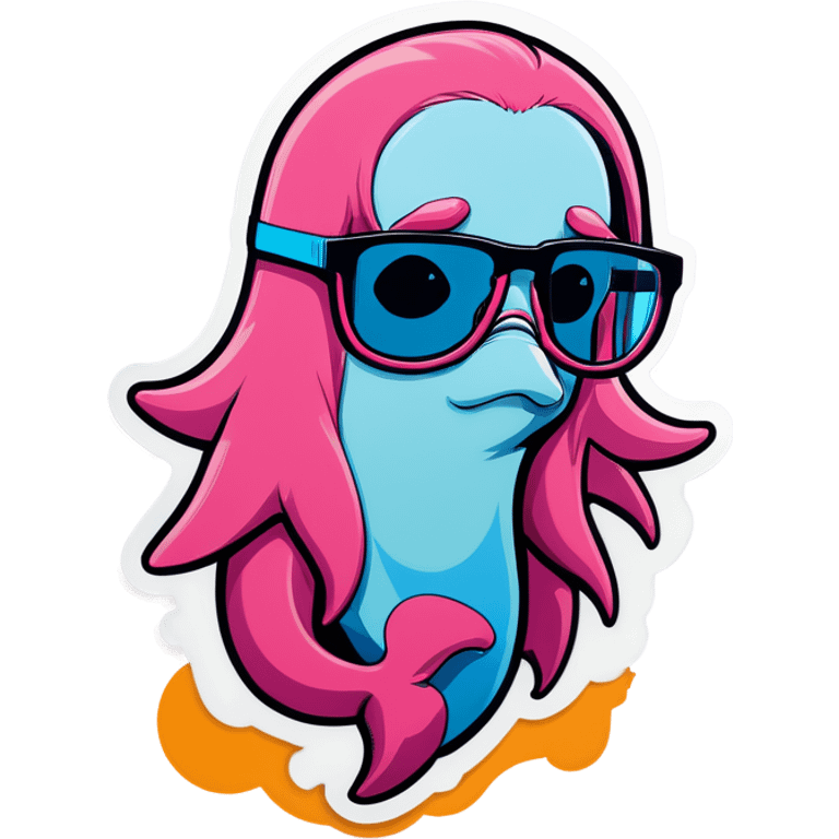 Pink dolphin with glasses wearing a Billie eilish shirt emoji