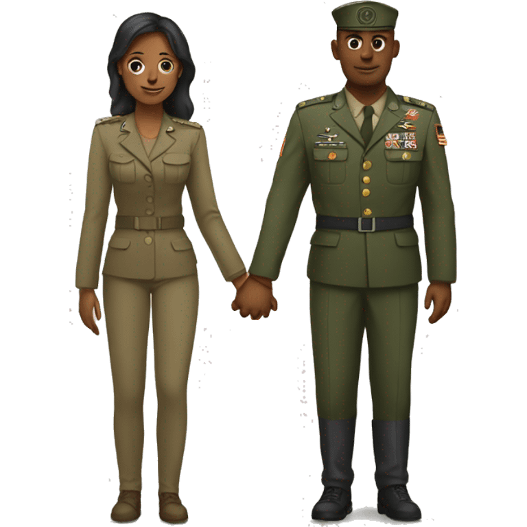 woman with military man holding hands emoji