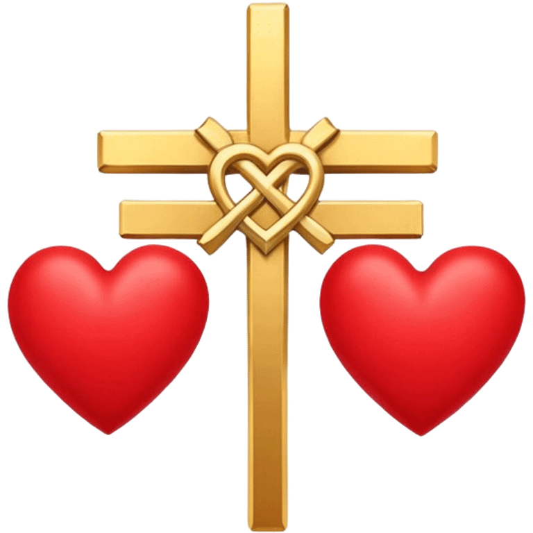 Two red  hearts around  a simple gold cross  emoji