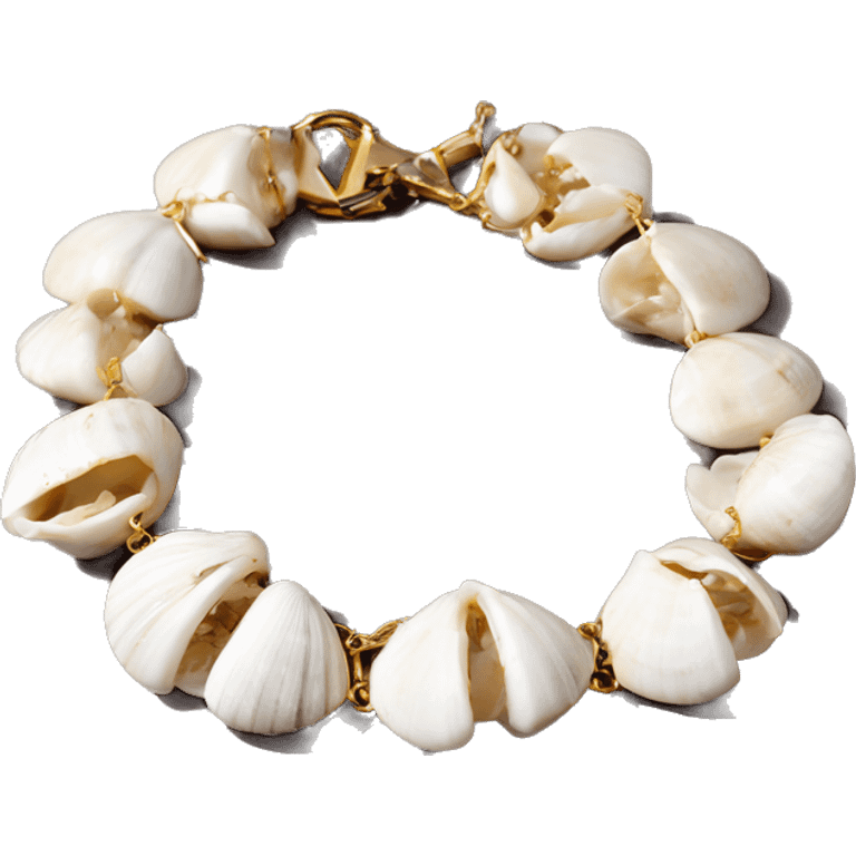 Shell bracelet made out of small white shells linked together with gold chain  emoji