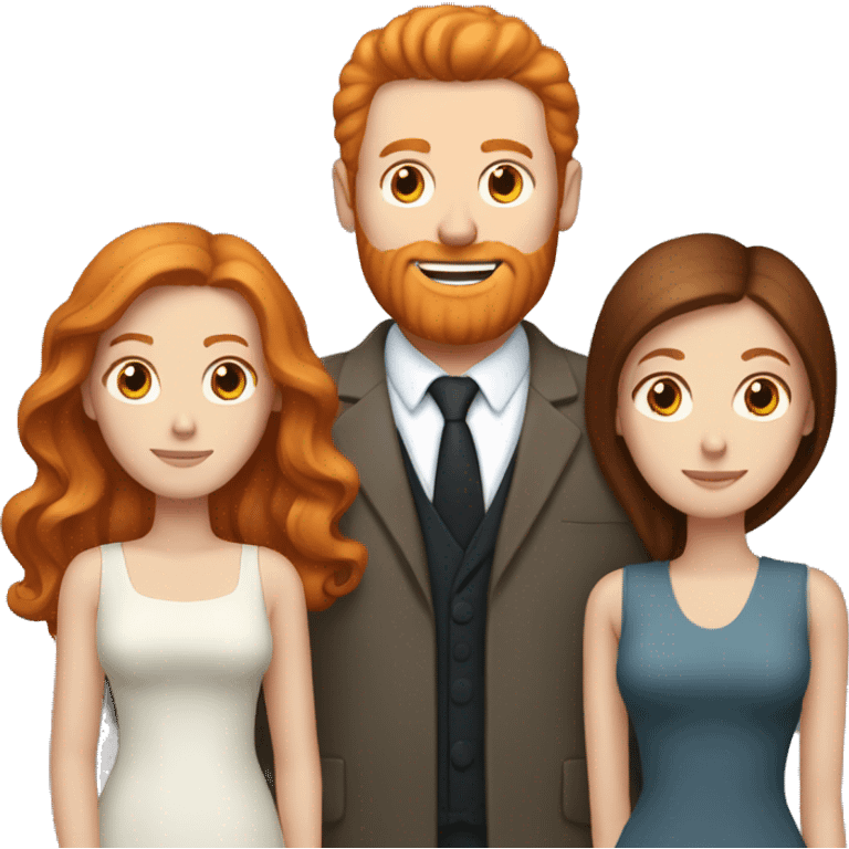 Ginger Husband with brunette and redhead wives throuple emoji