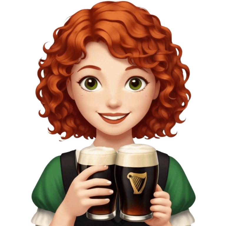 Short curly red hair Irish girl smiling with Guinness  emoji