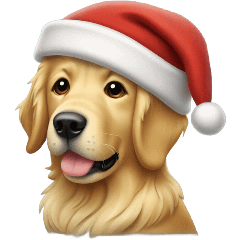 perrito golden retriever con un gorro de navidad emoji