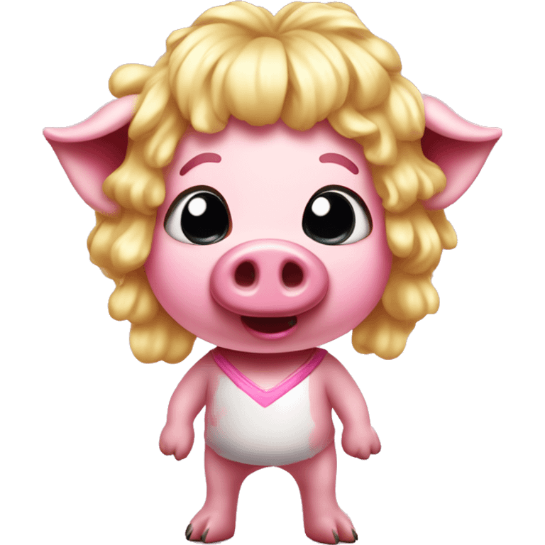 full body pink pig wearing a blonde wig dripping with grease emoji