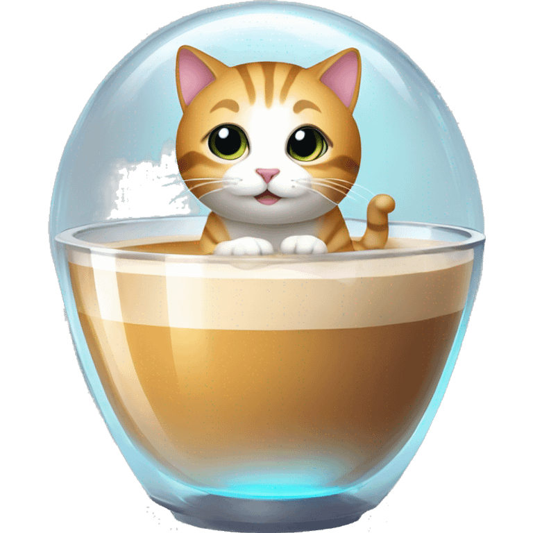 Cute hovercat in a transparent small spaceship taking coffee in a cup emoji