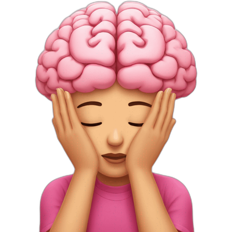 A pink brain praying with two hands and closed eyes emoji