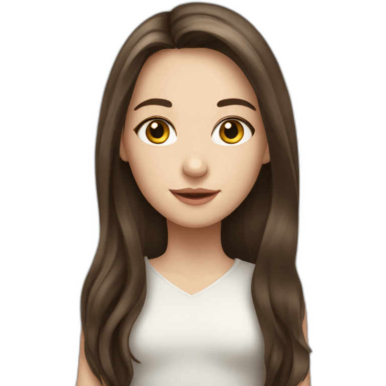 Brunette girl with long hair, white skin, Europe race, emoji