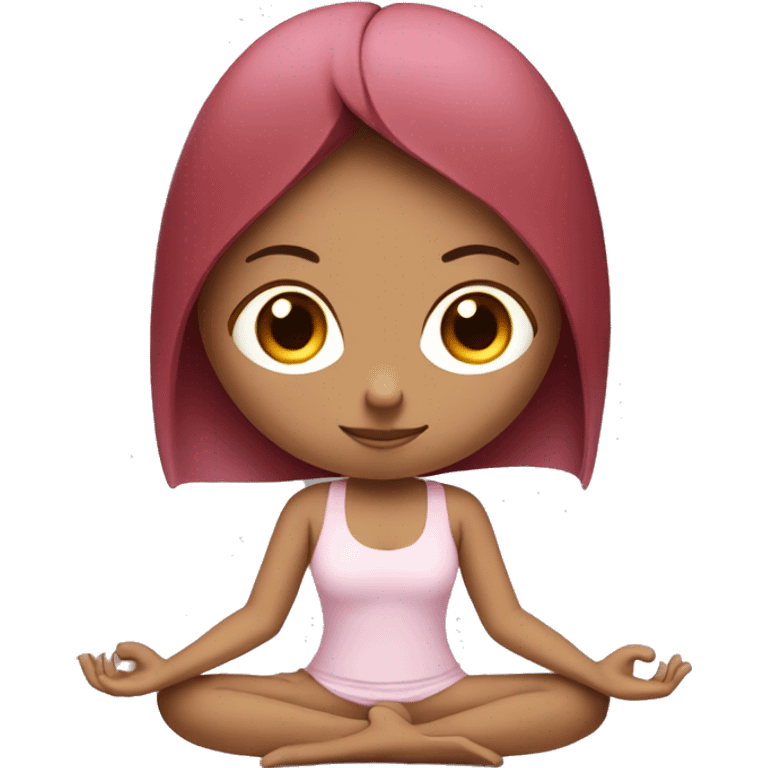 yoga girl, lotus position, pink skin, long and dark red haircut  emoji