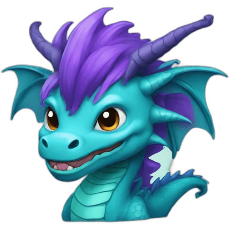 cyan dragon with purple hair emoji