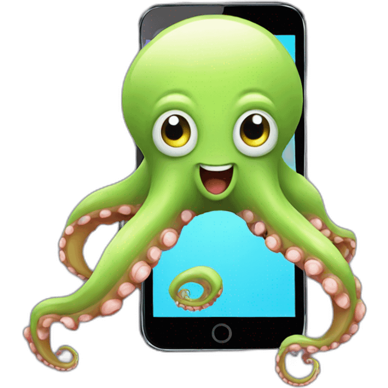 happy octopus talking with smartphone emoji