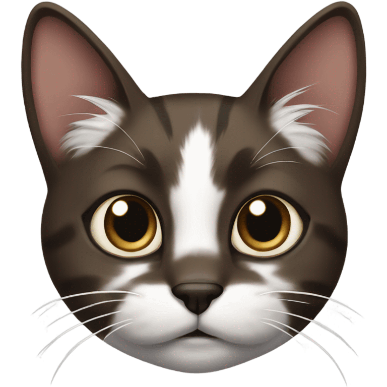 dark brown and white Cat with black spot near the nose emoji