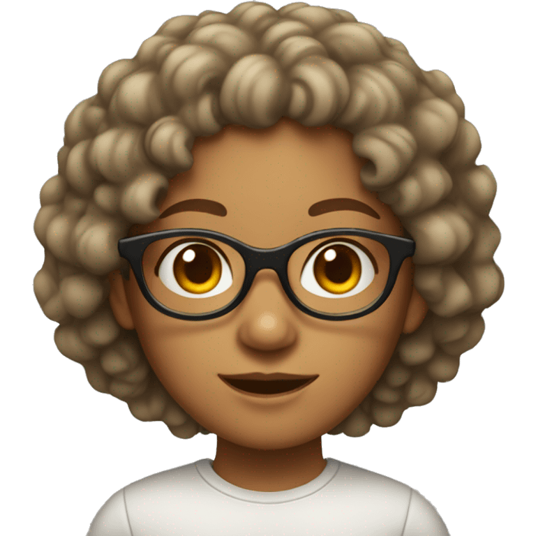 Curly head girl with a tan with clear glasses emoji