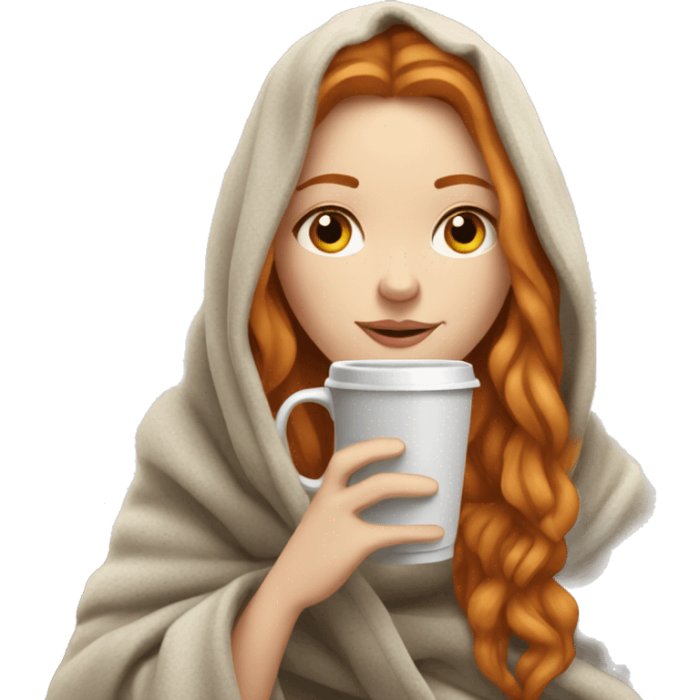 ginger long hair white girl wearing blanket sipping coffee emoji