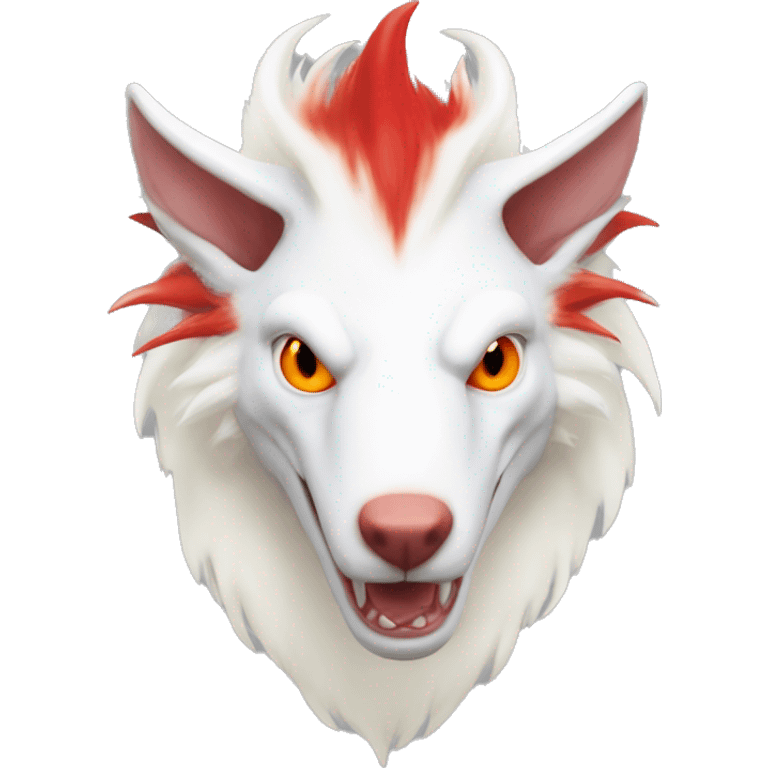 White albino sergal-vernid with red mane and red eyes emoji