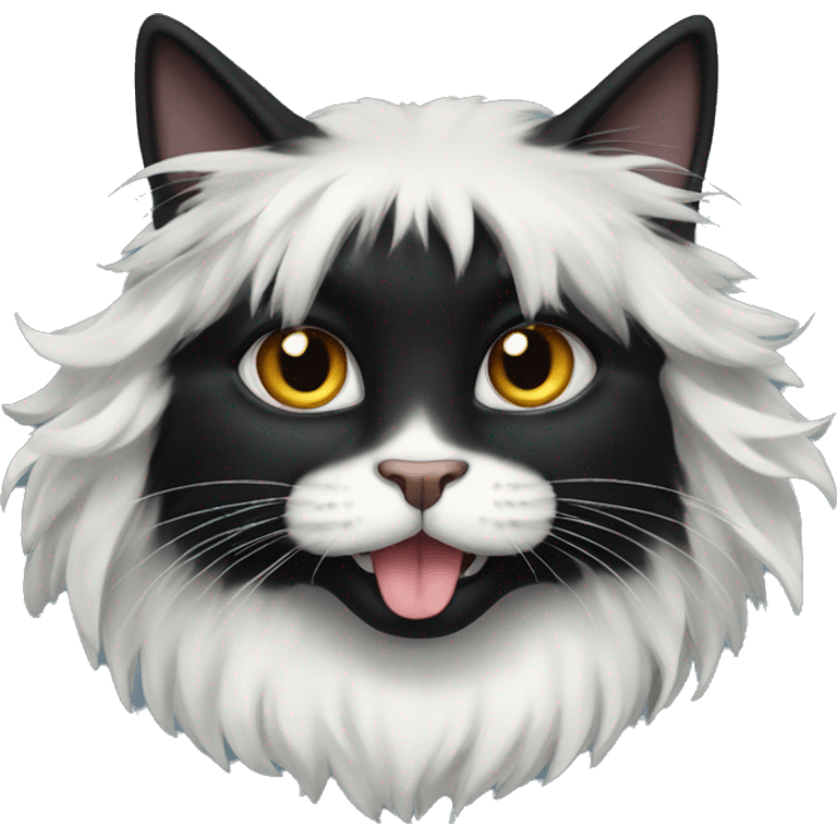 black cat domestic long-haired with white on the mouth emoji