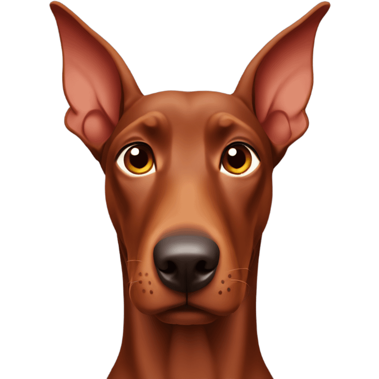 Red Doberman without cropped ears face facing front happy expression  emoji