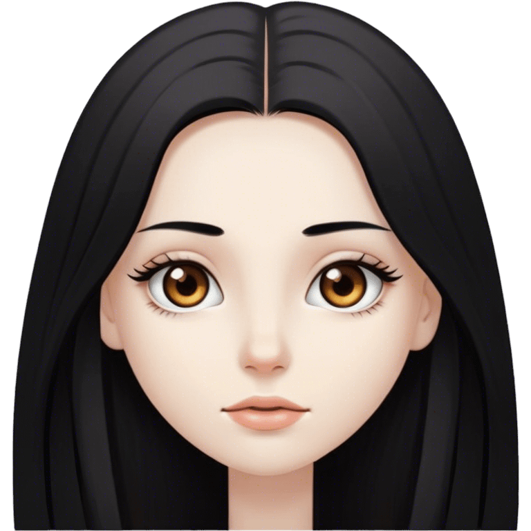 A girl with pale skin, brown eyes, long eyelashes and long black straight hair emoji