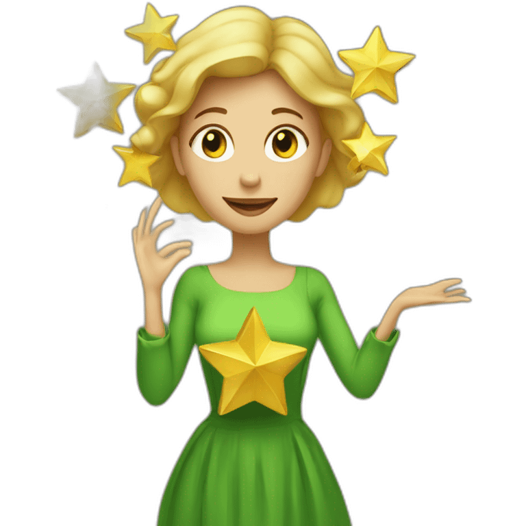 Green women holding three gold stars above head emoji